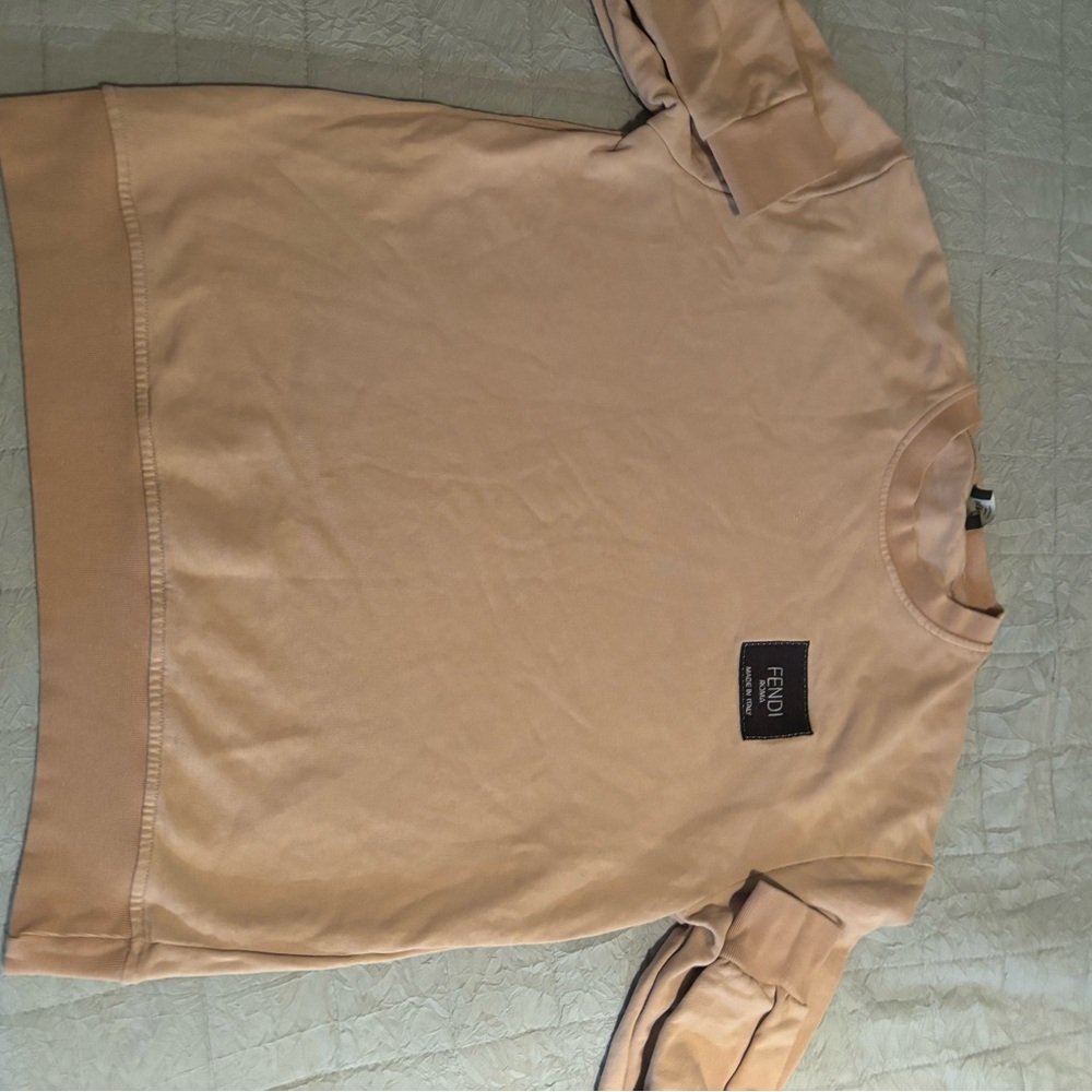 Fendi Light Beige Crewneck with Logo Patch
